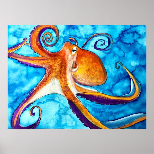 Octopus Aquarell unter Meereskunst Poster (Vorne)