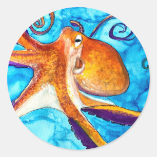 Octopus Aquarell unter Meereskunst Runder Aufkleber