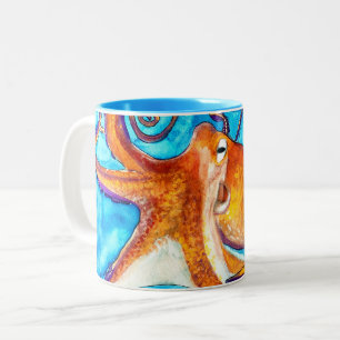 Octopus Aquarell unter Meereskunst Zweifarbige Tasse