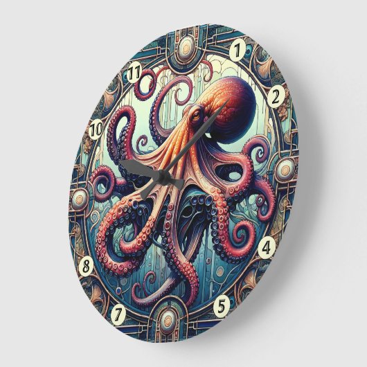Octopus Art Deco Große Wanduhr (Winkel)