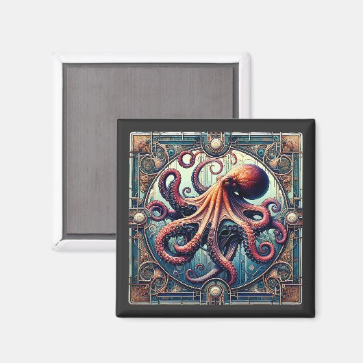Octopus Art Deco Magnet (Vorderseite/Rückseite)