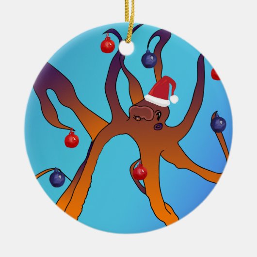 Octopus Art Frohe Weihnachten Keramik Ornament (Vorne)