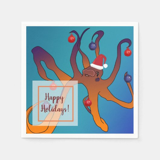 Octopus Art Frohe Weihnachten Serviette (Vorderseite)