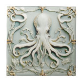 Octopus Art Nouveau Imitats Relief Antique Mini Fliese (Vorderseite)