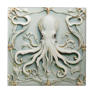 Octopus Art Nouveau Imitats Relief Antique Mini Fliese