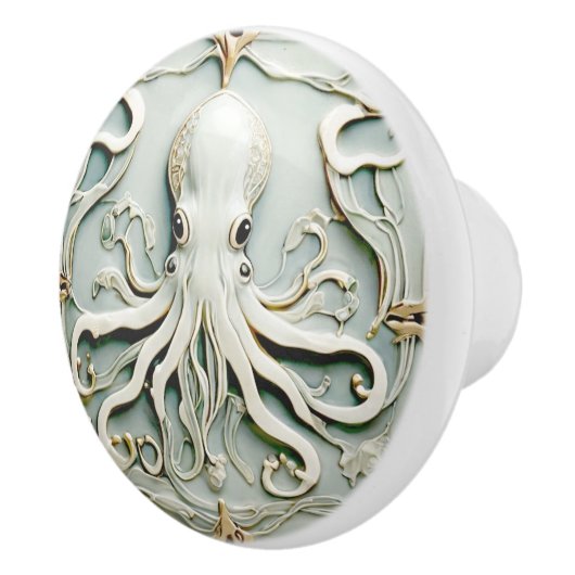 Octopus Art Nouveau Imitats Relief Antique Mini Keramikknauf (Rechts)