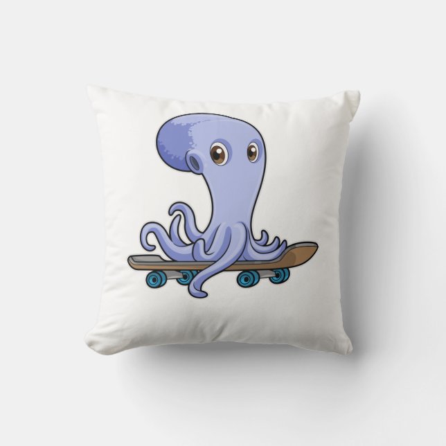 Octopus as Skater with Skateboard Kissen (Vorderseite)