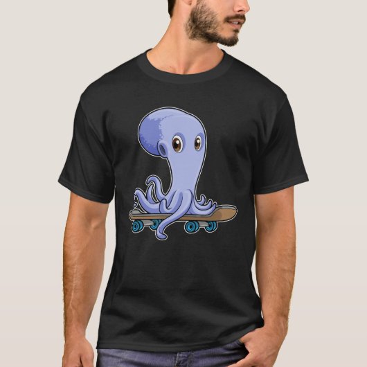 Octopus as Skater with Skateboard T-Shirt (Vorderseite)