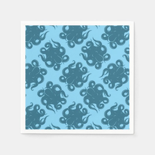 Octopus auf blauem Muster Serviette (Vorderseite)