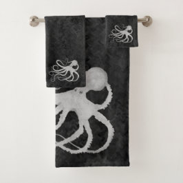 Octopus auf Dunkelgrau - Badetuch-Set Badhandtuch Set