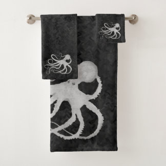 Octopus auf Dunkelgrau - Badetuch-Set Badhandtuch Set