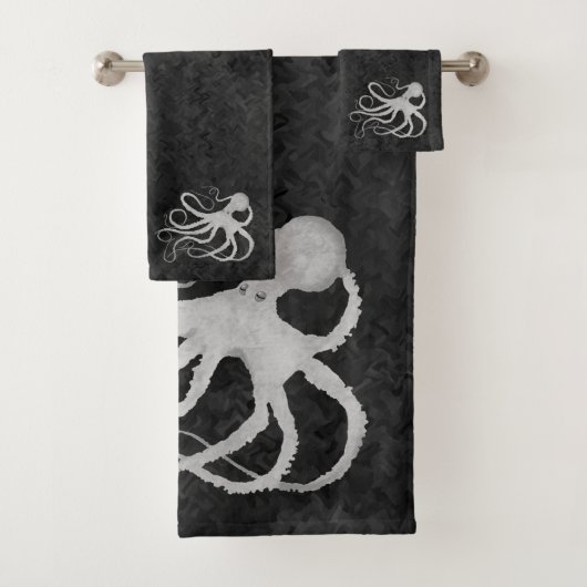 Octopus auf Dunkelgrau - Badetuch-Set Badhandtuch Set (Insitu)