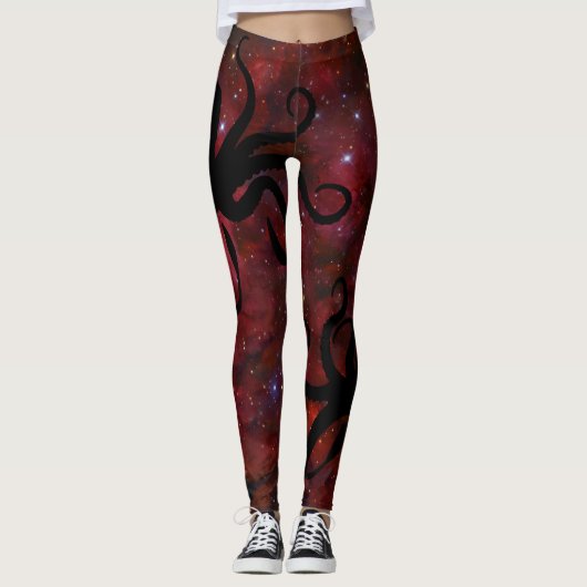 Octopus auf Leggings der Roten Galaxie (Vorderseite)
