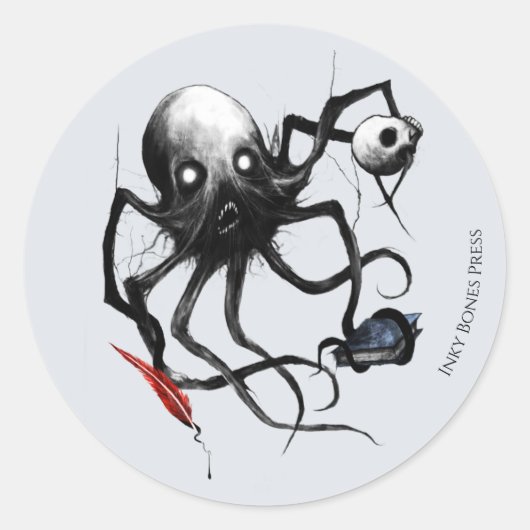 Octopus-Aufkleber - Inky Bones Press Runder Aufkleber (Vorderseite)