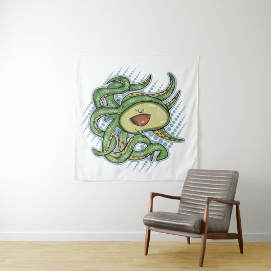 Octopus Avocado Wandteppich (Beispiel (Horizontal))
