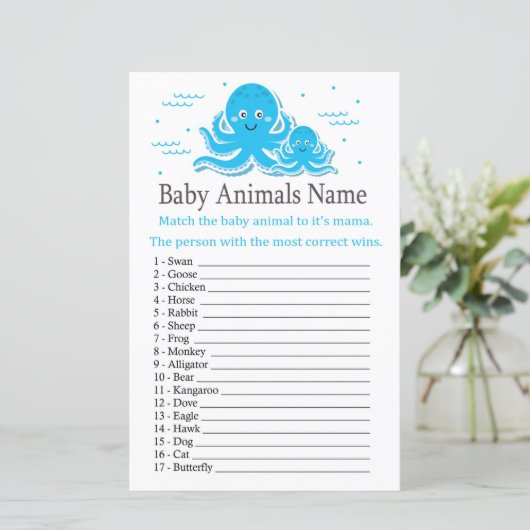 Octopus Baby Animals Name Game (Stehend Vorderseite)