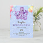 Octopus Ballon Blauer Kindergeburtstag Einladung (Stehend Vorderseite)