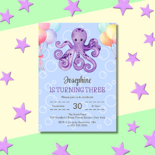Octopus Ballon Blauer Kindergeburtstag Einladung