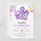 Octopus Ballon Lila Blase Kindergeburtstag Einladung (Vorderseite)