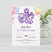Octopus Ballon Lila Blase Kindergeburtstag Einladung (Stehend Vorderseite)
