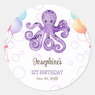 Octopus Ballon Lila Blase Kindergeburtstag Runder Aufkleber