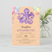 Octopus Balloon Bubble Peach Kindergeburtstag Einladung (Stehend Vorderseite)