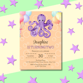 Octopus Balloon Bubble Peach Kindergeburtstag Einladung