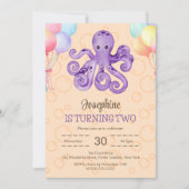 Octopus Balloon Peach Bubble Kindergeburtstag Einladung (Vorderseite)