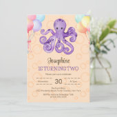 Octopus Balloon Peach Bubble Kindergeburtstag Einladung (Stehend Vorderseite)