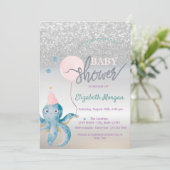 Octopus Balloon Silver Bokeh Baby Dusche Einladung (Stehend Vorderseite)