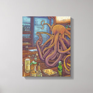 Octopus Barkeeper Fantasy Leinwanddruck