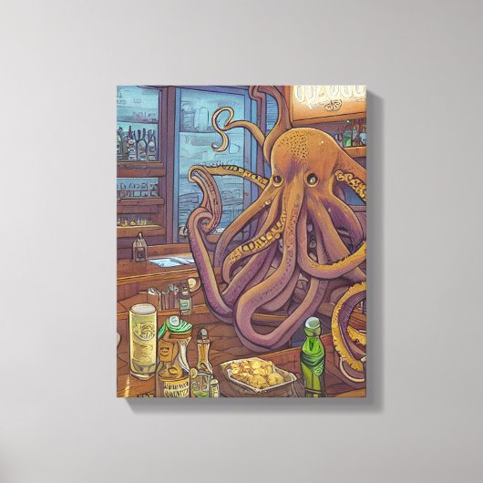 Octopus Barkeeper Fantasy Leinwanddruck (Vorderseite)