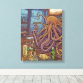 Octopus Barkeeper Fantasy Leinwanddruck (Insitu (Holzboden))