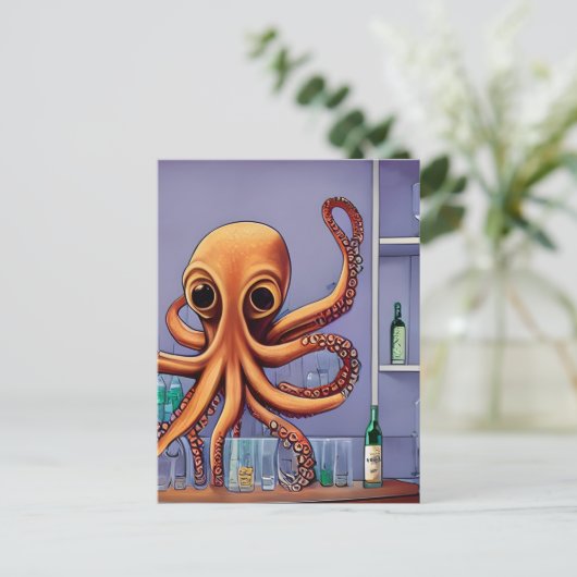 Octopus Barkeeper Postkarte (Stehend Vorderseite)