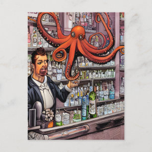 Octopus Barkeeper Postkarte