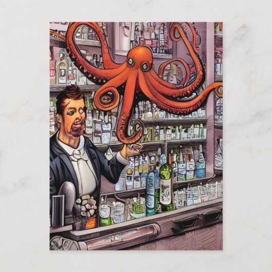 Octopus Barkeeper Postkarte (Vorderseite)