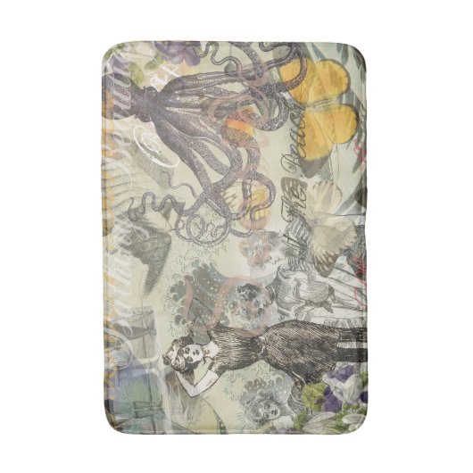 Octopus Beach Antique Coastal Steampunk Badematte (Vorderseite Vertikal)