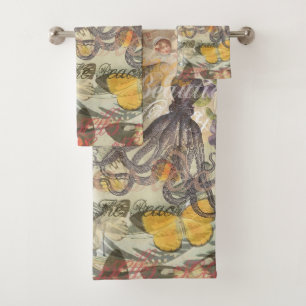 Octopus Beach Antique Coastal Steampunk Badhandtuch Set