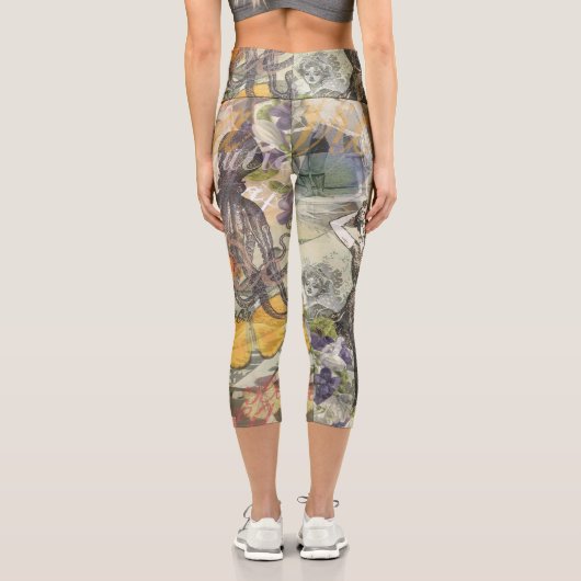 Octopus Beach Antique Coastal Steampunk Capri Leggings (Rückseite)