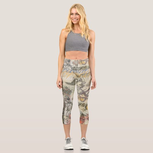 Octopus Beach Antique Coastal Steampunk Capri Leggings (Vorderseite)