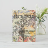 Octopus Beach Antique Coastal Steampunk Einladung (Stehend Vorderseite)