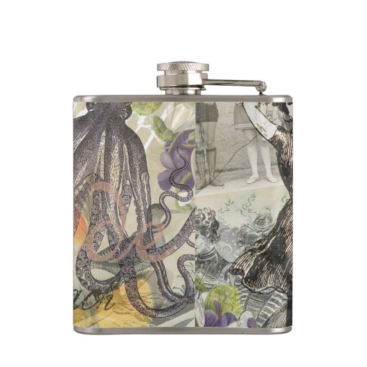 Octopus Beach Antique Coastal Steampunk Flachmann (Rückseite)