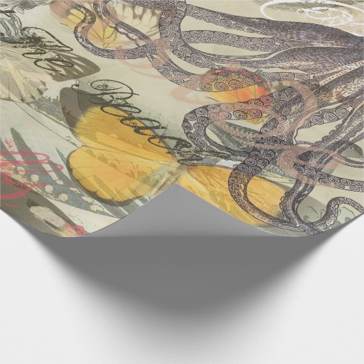 Octopus Beach Antique Coastal Steampunk Geschenkpapier (Ecke)