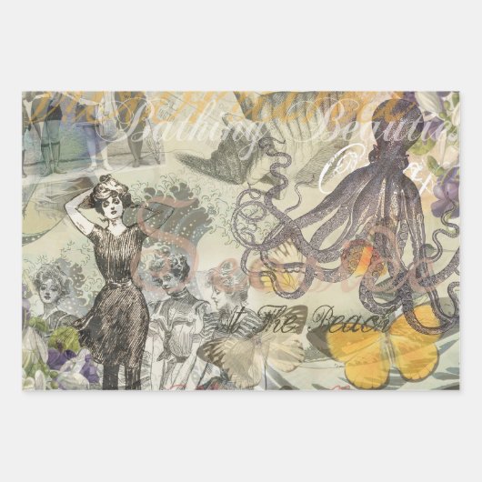 Octopus Beach Antique Coastal Steampunk Geschenkpapier Set (Vorderseite)