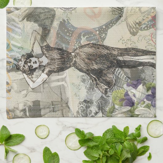 Octopus Beach Antique Coastal Steampunk Geschirrtuch (Gefaltet)