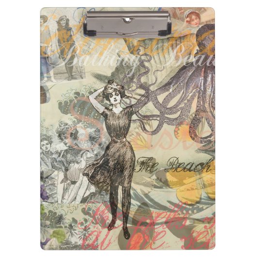 Octopus Beach Antique Coastal Steampunk Klemmbrett (Vorderseite)