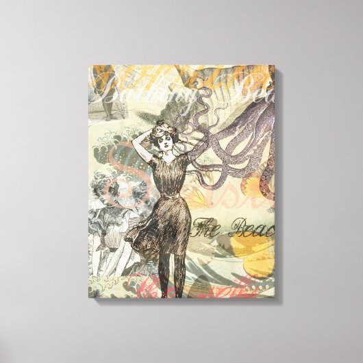 Octopus Beach Antique Coastal Steampunk Leinwanddruck (Vorderseite)