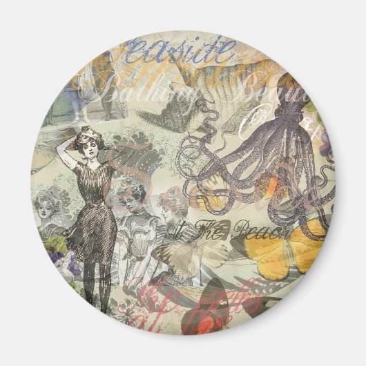 Octopus Beach Antique Coastal Steampunk Magnet (Vorne)