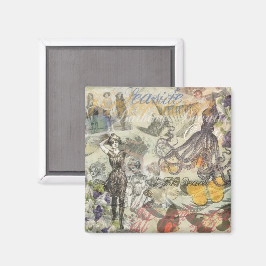 Octopus Beach Antique Coastal Steampunk Magnet (Vorderseite/Rückseite)