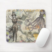 Octopus Beach Antique Coastal Steampunk Mousepad (Mit Mouse)